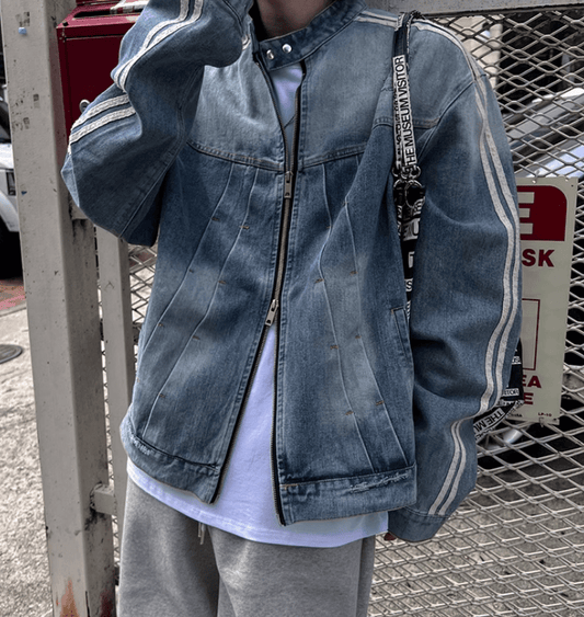 RT No. 12487 STRIPED BLUE BIKER DENIM JK