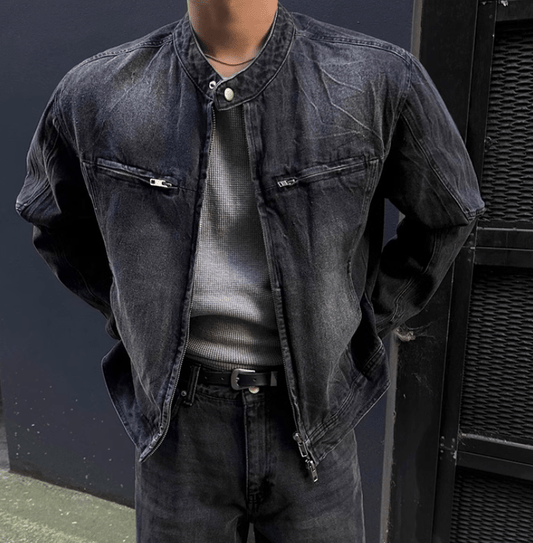 RT No. 12411 WASHED BLACK BIKER DENIM JK