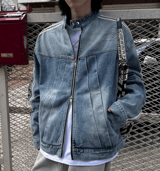 RT No. 12487 STRIPED BLUE BIKER DENIM JK