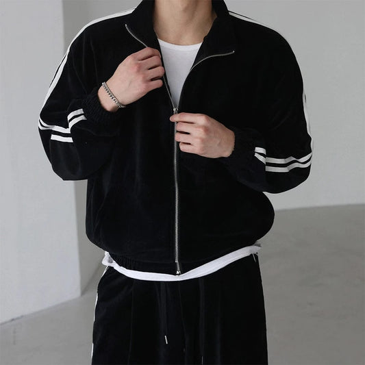 RT No. 18293 VELVET STRIPE STAND COLLAR JK & STRAIGHT PANTS