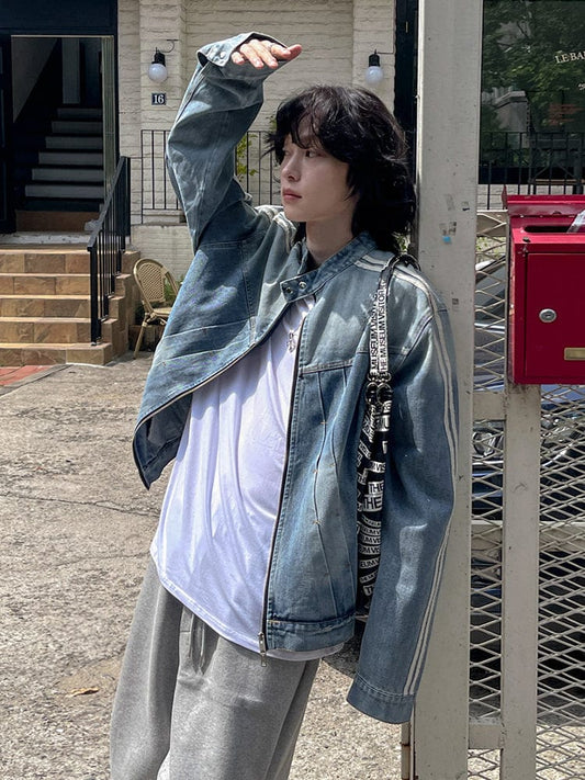 RT No. 12487 STRIPED BLUE BIKER DENIM JK