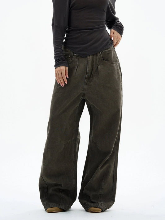 RT No. 32525 PLEATED WIDE STRAIGHT JEANS