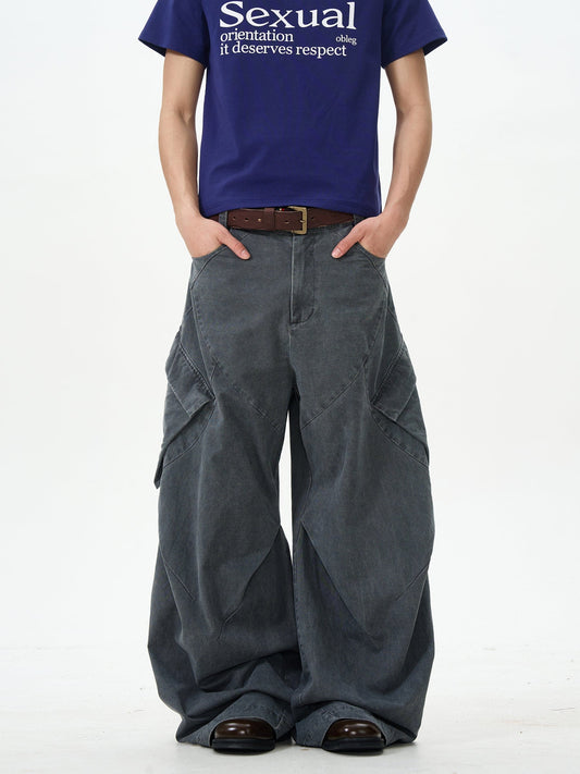 RT No. 12643 RECONSTRUCTED SMOKE GRAY BAGGY STRAIGHT PANTS