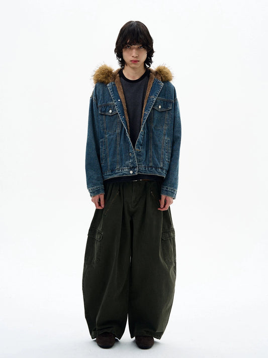 RT No. 32519 FUR HOODED DENIM JK
