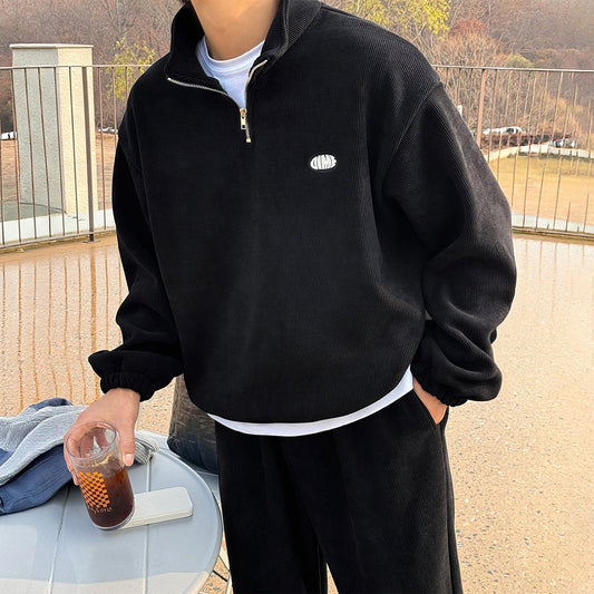 RT No. 12456 BLACK KNIT HALF ZIP & SWEATPANTS