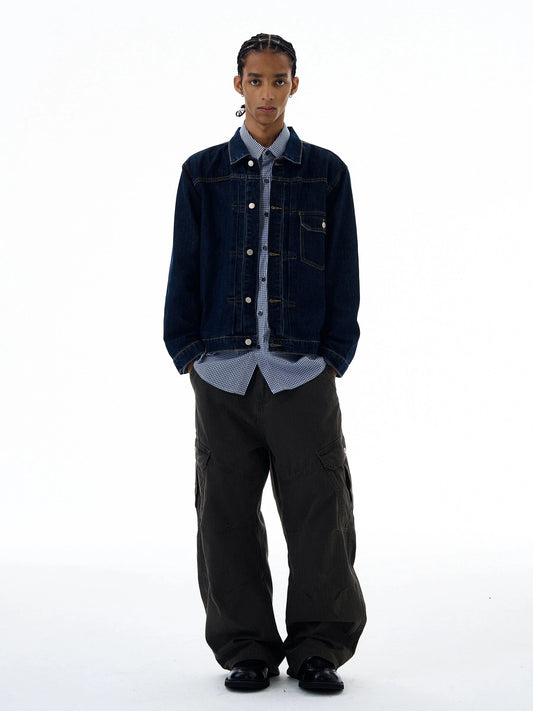 RT No. 19534 NAVY BLUE STITCHED DENIM JK
