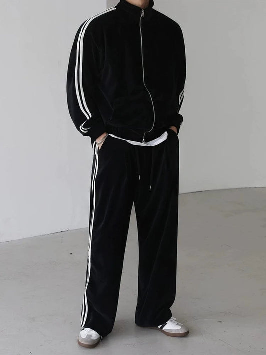 RT No. 18293 VELVET STRIPE STAND COLLAR JK & STRAIGHT PANTS