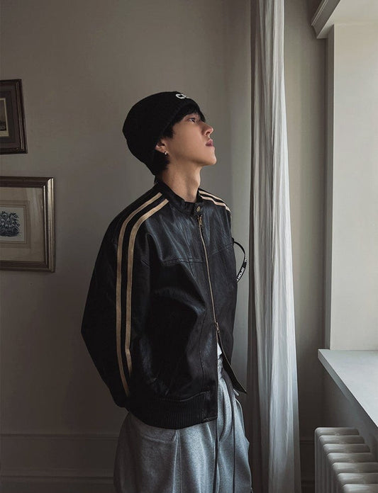 RT No. 11454 DOUBLE STRIPED MOTORCYCLE LEATHER JK