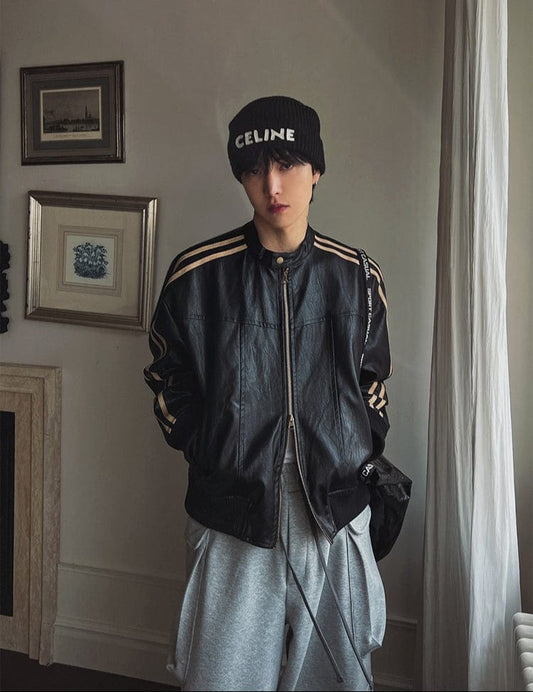 RT No. 11454 DOUBLE STRIPED MOTORCYCLE LEATHER JK