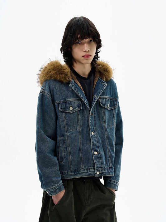 RT No. 32519 FUR HOODED DENIM JK