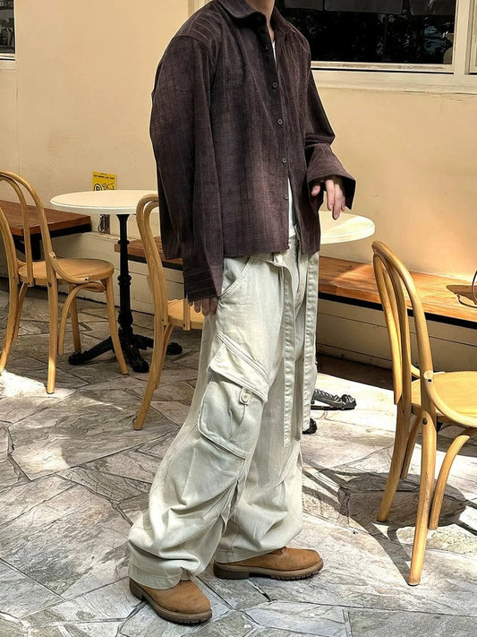 RT No. 32078 BROWN PLAID CROPPED FIT SHIRT