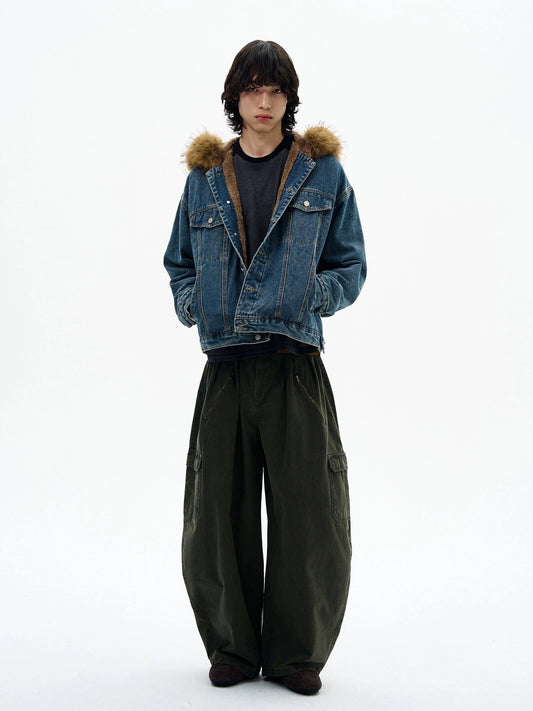 RT No. 32519 FUR HOODED DENIM JK