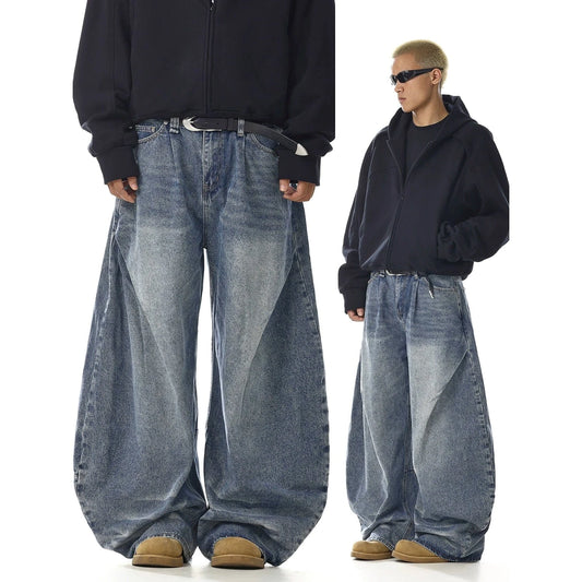 RT No. 32738 PLEATED DENIM STRAIGHT JEANS