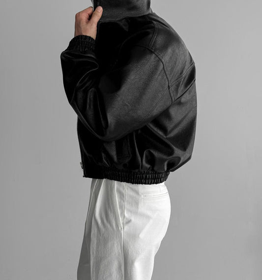 RT No. 12467 BLACK STAND COLLAR LEATHER JK