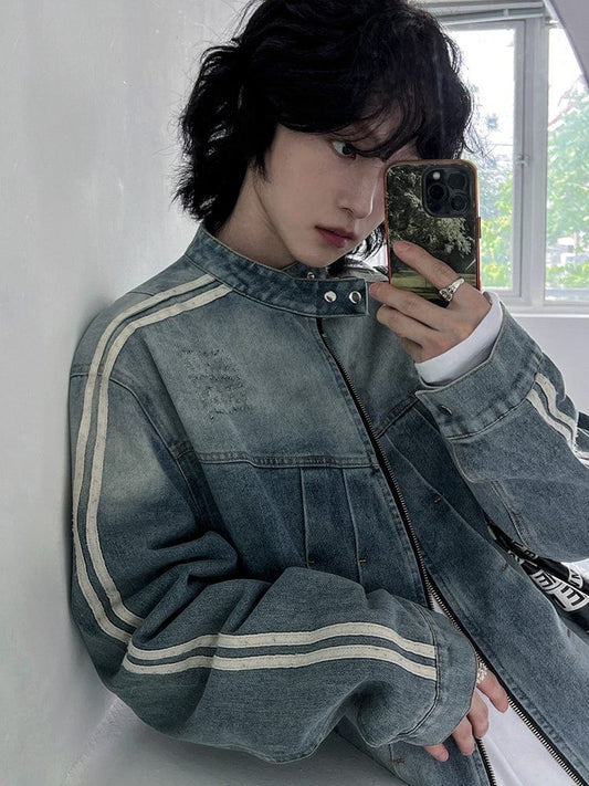 RT No. 12487 STRIPED BLUE BIKER DENIM JK