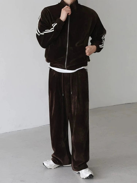 RT No. 18293 VELVET STRIPE STAND COLLAR JK & STRAIGHT PANTS