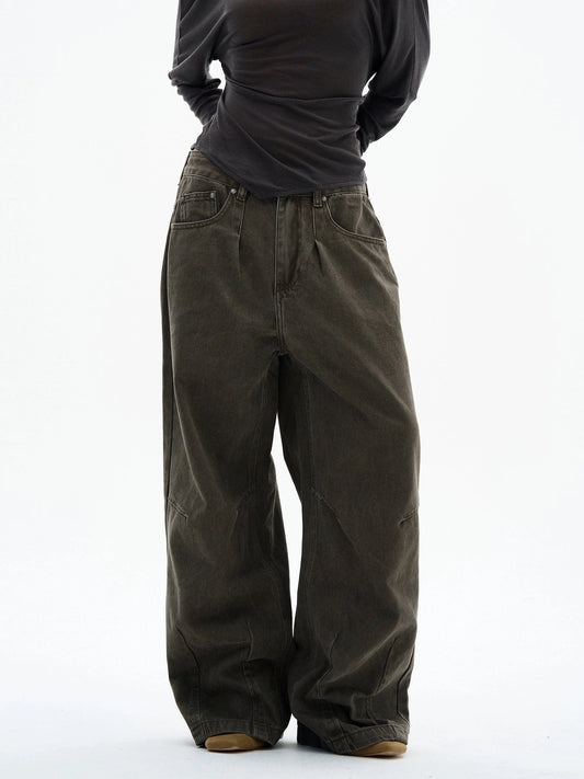 RT No. 32525 PLEATED WIDE STRAIGHT JEANS