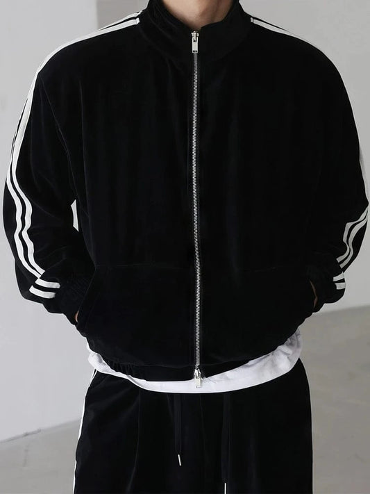 RT No. 18293 VELVET STRIPE STAND COLLAR JK & STRAIGHT PANTS