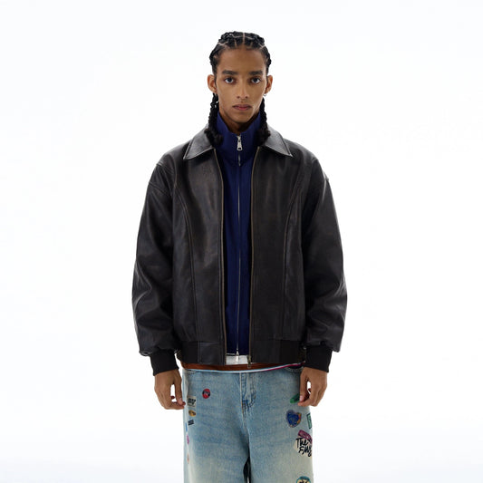 RT No. 19554 BROWN ZIP LEATHER JK