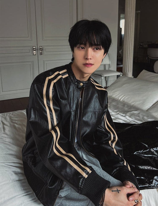 RT No. 11454 DOUBLE STRIPED MOTORCYCLE LEATHER JK