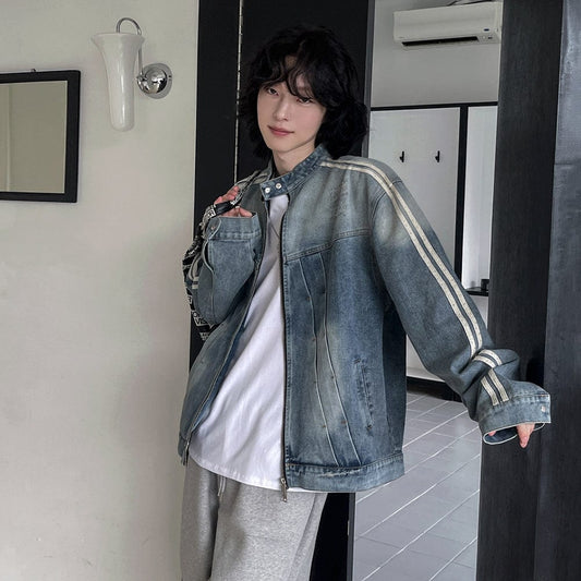 RT No. 12487 STRIPED BLUE BIKER DENIM JK