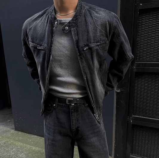 RT No. 12411 WASHED BLACK BIKER DENIM JK