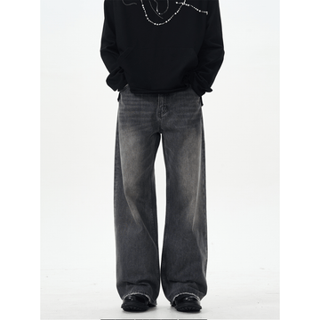 RT No. 12573 WASHED PLEATED DENIM STRAIGHT PANTS