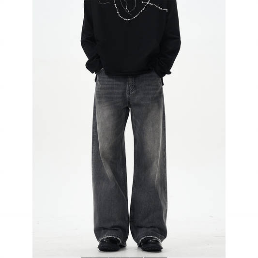 RT No. 12573 WASHED PLEATED DENIM STRAIGHT PANTS