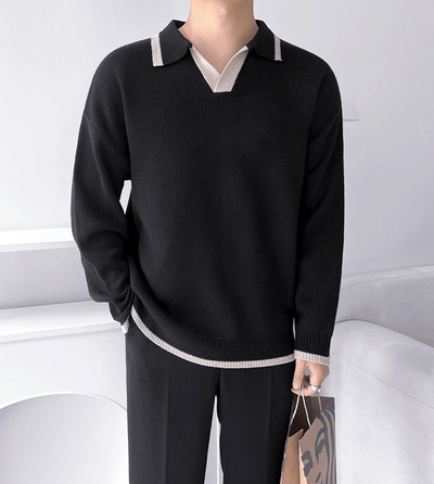 RT No. 9756 CONTRAST KNITTED SWEATER TOP