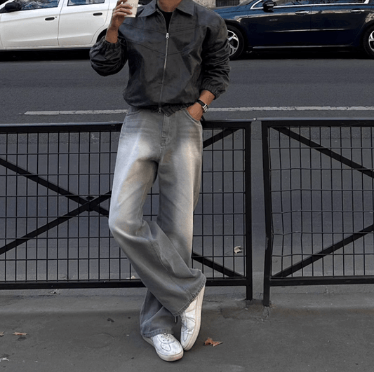 RT No. 12407 WASHED GRAY DENIM STRAIGHT JEANS