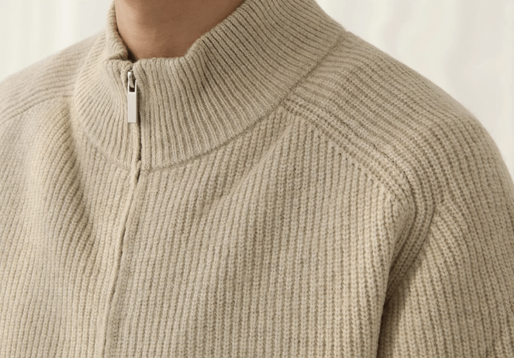 RT No. 10184 KHAKI KNIT TURTLENECK ZIP-UP SWEATER