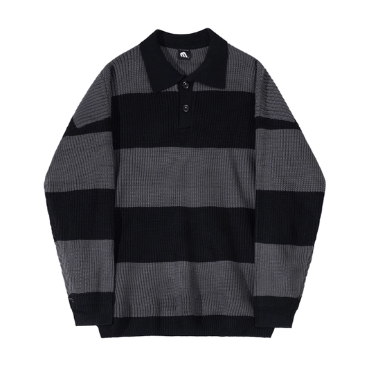 RT No. 9752 STRIPED KNITTED BUTTON-UP SHIRT SWEATER