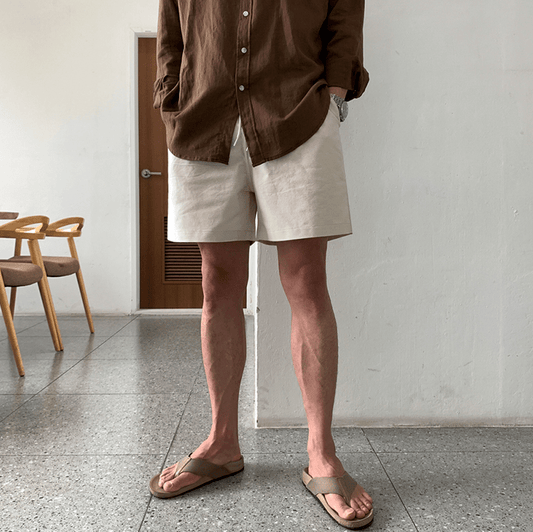 RT No. 9077 KHAKI CREAM LINEN SHORTS