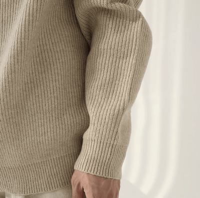 RT No. 10184 KHAKI KNIT TURTLENECK ZIP-UP SWEATER