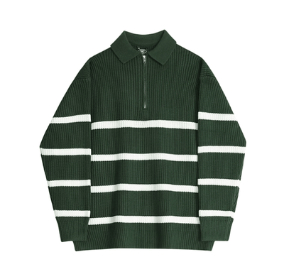 RT No. 11527 KNIT STRIP POLO ZIP-UP SWEATER