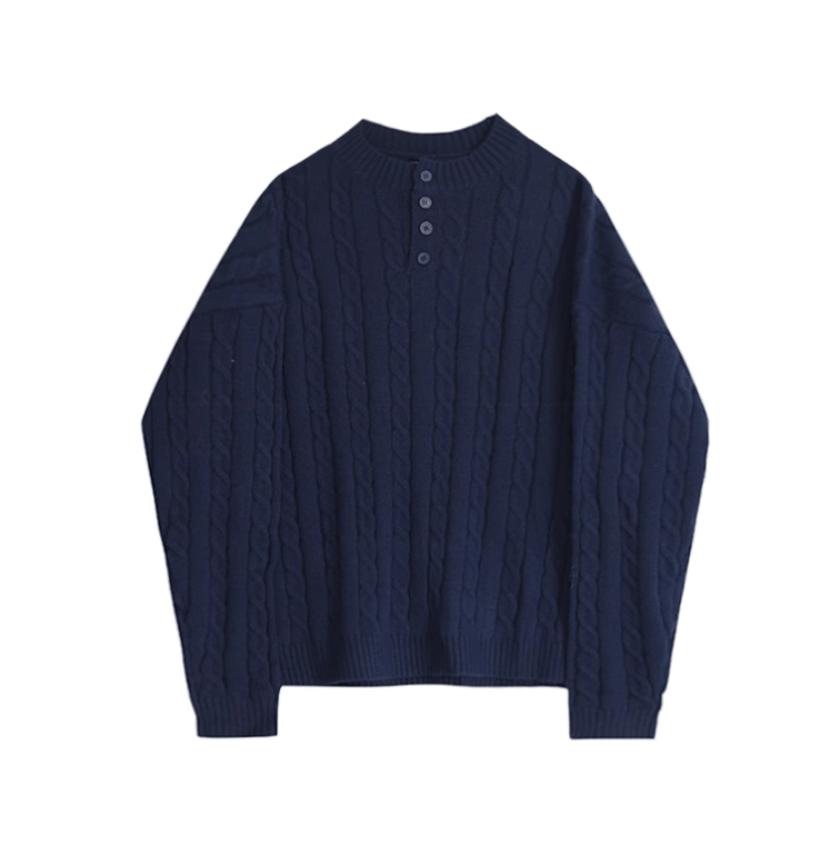 RT No. 11526 TWIST KNIT HENRY COLLAR SWEATER