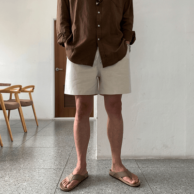 RT No. 9077 KHAKI CREAM LINEN SHORTS