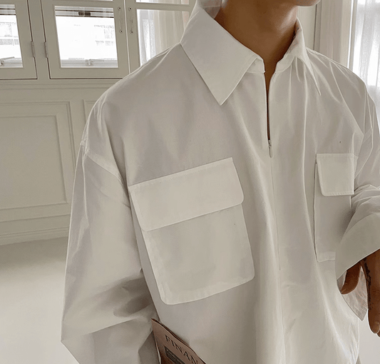 RT No. 9373 WHITE SHORT ZIPPER SHIRT