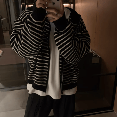RT No. 10321 STRIPED KNITTED ZIP-UP HOODIE