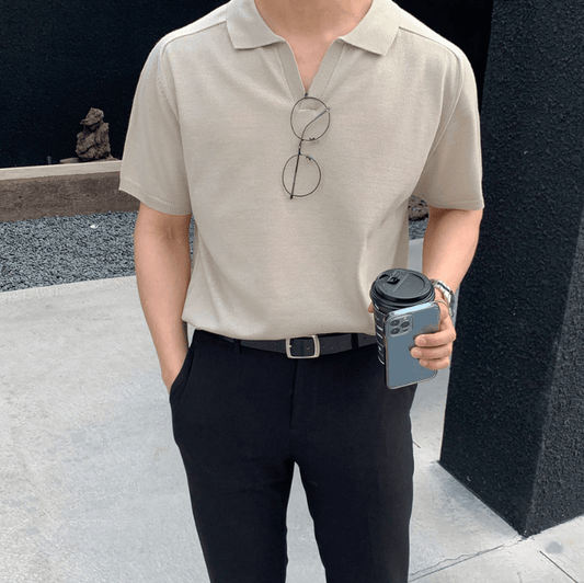 RT No. 9139 KNIT V-NECK COLLAR SHORT SLEEVE