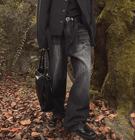 RT No. 12035 WASHED BLACK STRAIGHT JEANS