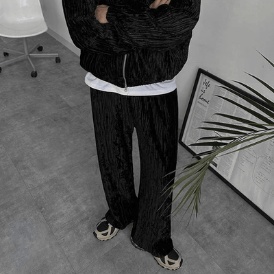 RT No. 11827 BLACK PLEATED HOODIE & SWEATPANTS