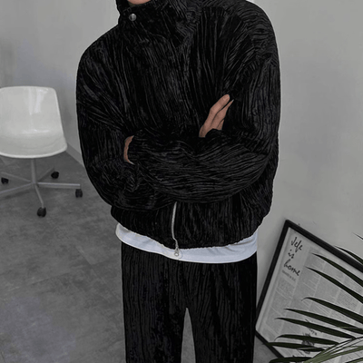 RT No. 11827 BLACK PLEATED HOODIE & SWEATPANTS