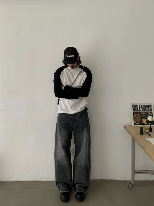 RT No. 18823 DARK GRAY BAGGY STRAIGHT JEANS