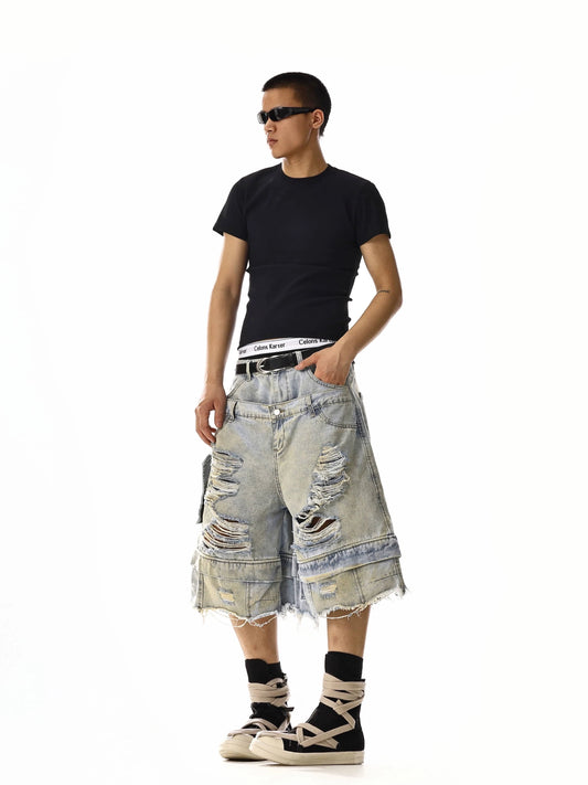 RT No. 18211 DISTRESSED BLUE DENIM SHORTS