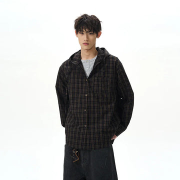 RT No. 40525 PLAID BUTTON UP HOODED SHIRT