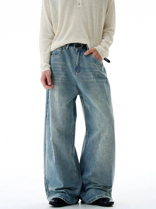 RT No. 32826 WHISKER WASH BAGGY STRAIGHT DENIM JEANS