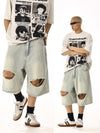 RT No. 13001 LIGHT BLUE RIPPED DENIM SHORTS