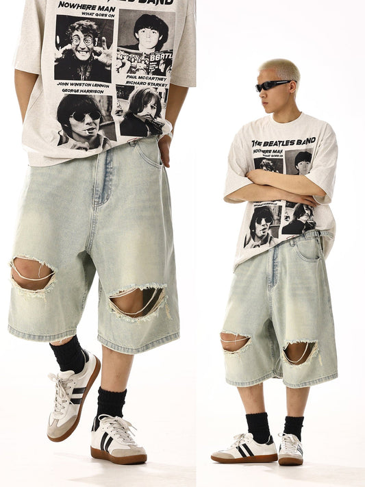 RT No. 13001 LIGHT BLUE RIPPED DENIM SHORTS