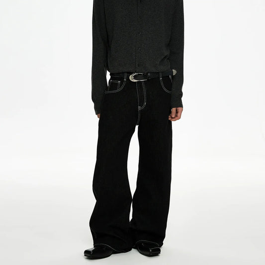 RT No. 50031 STITCHED OUTLINE DENIM STRAIGHT JEANS